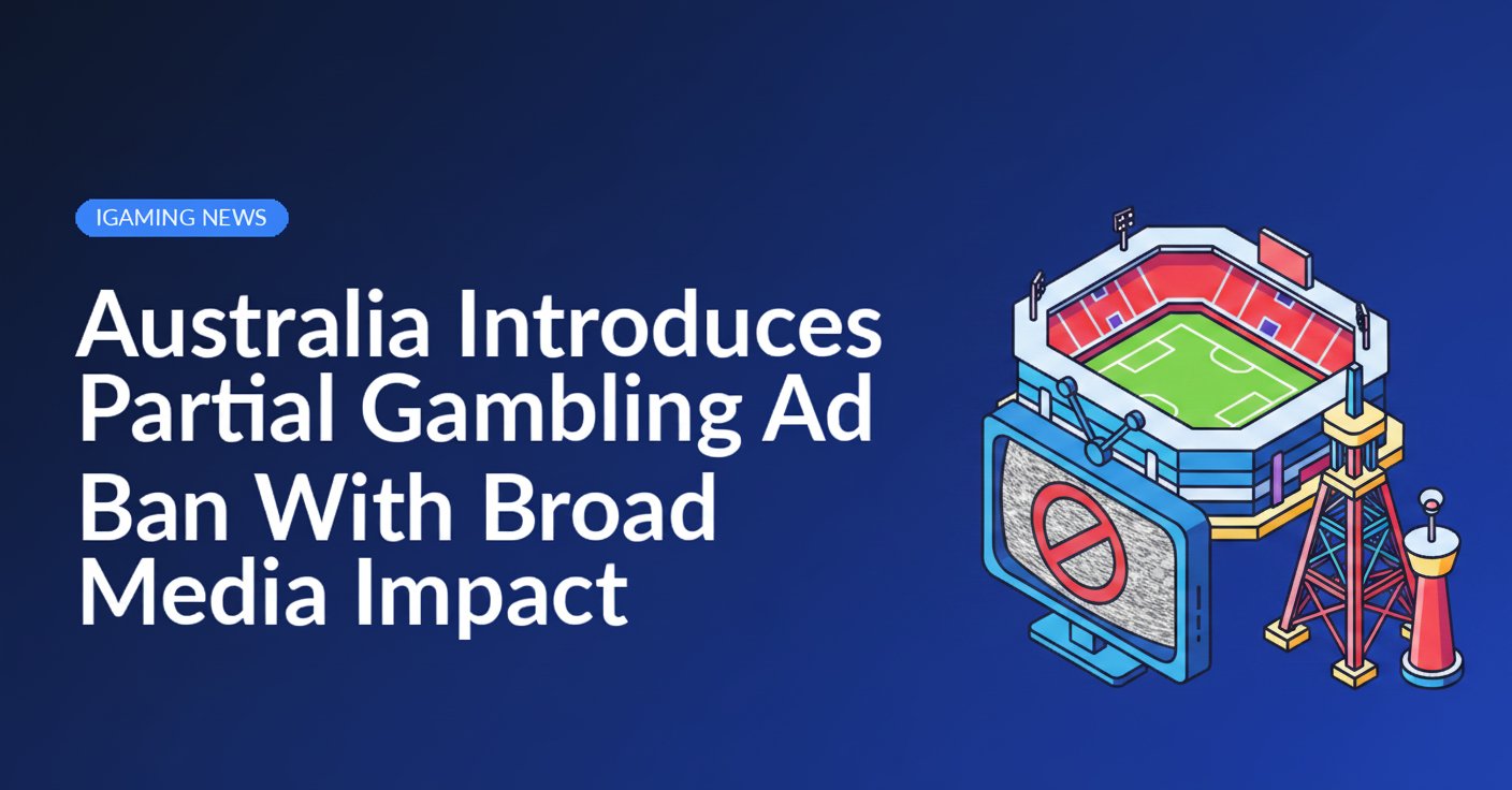 Television screen with red prohibition symbol, sports stadium, and broadcast transmission tower against a blue background.