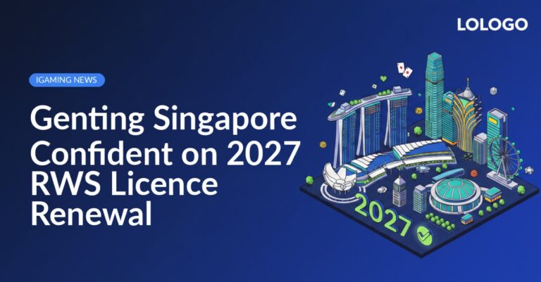 Night view of Resorts World Sentosa with illuminated buildings and waterfront reflections under a dark sky