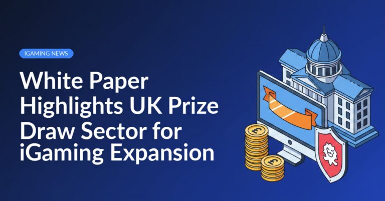 Desktop screen displaying a prize draw banner and coin stacks beside a government building with a shield emblem.