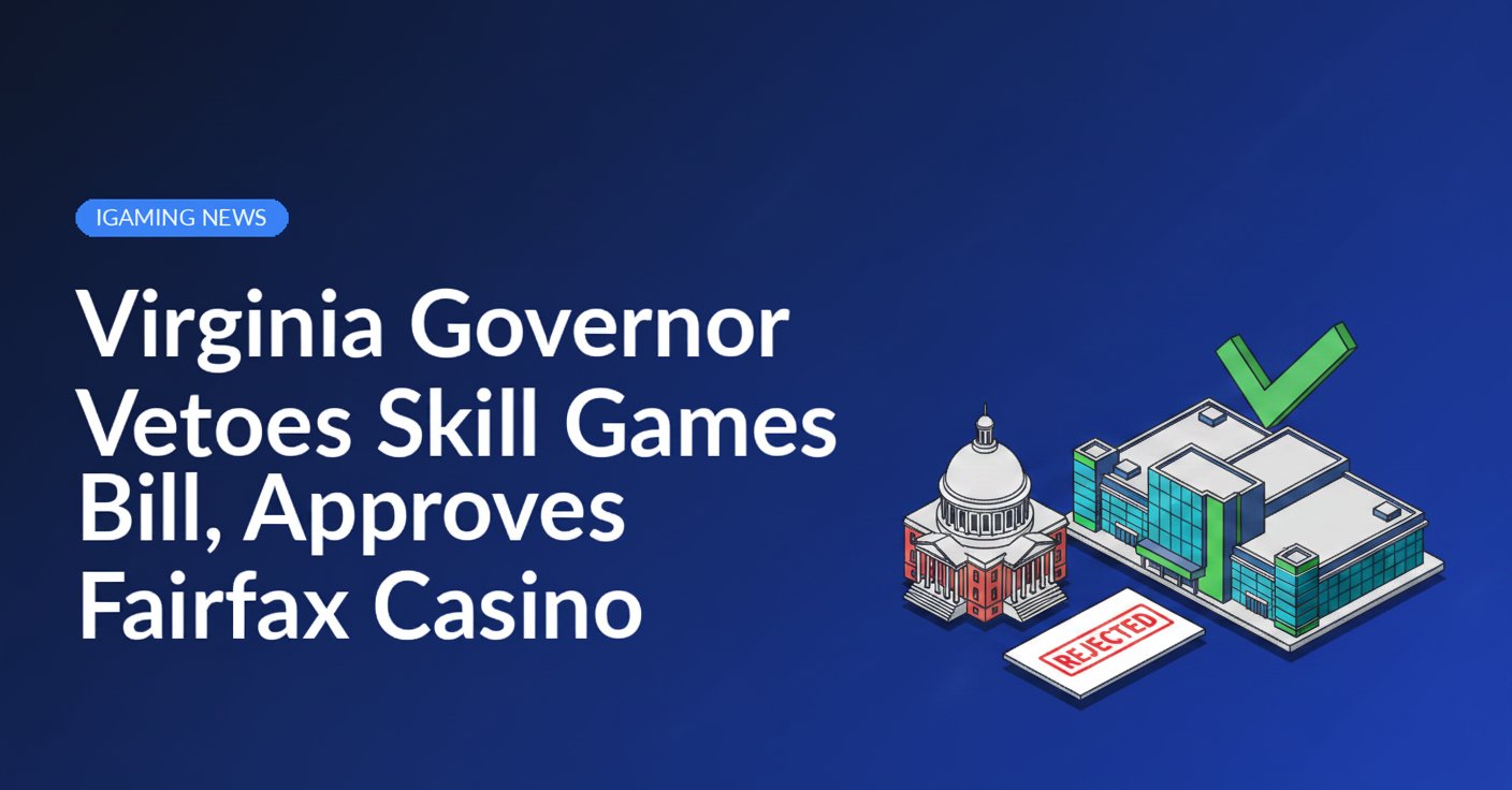 Virginia Capitol with document stamped "Rejected" and red X, alongside casino complex marked with green checkmark.